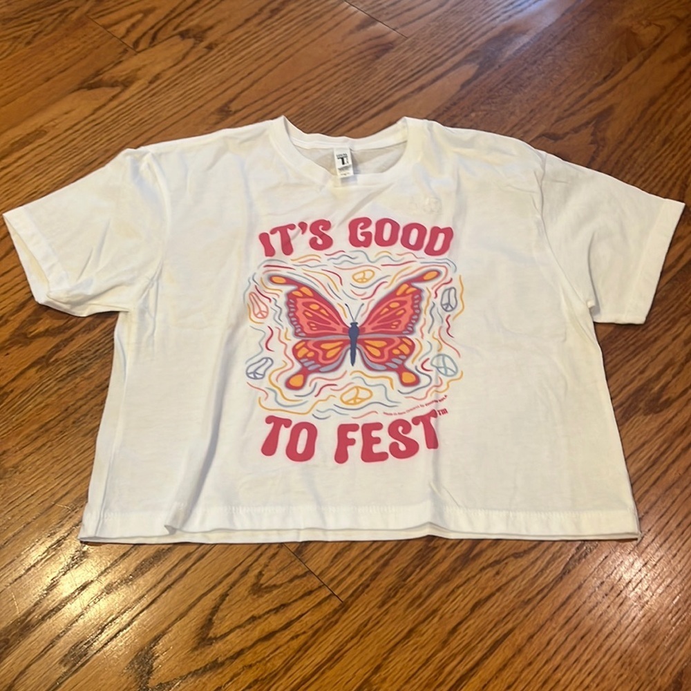 Ideal T by Next Level Woman’s It’s Good To Fest Butterfly White Tee Size S